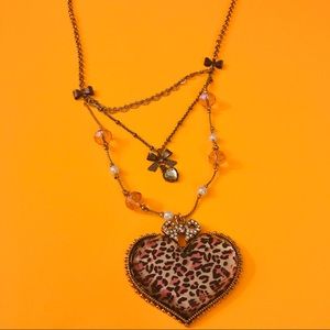 Betsey Johnson Leopard Print Heart necklace